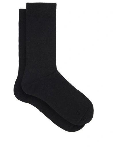 Falke Soft Wool And Cotton-blend Socks In Black