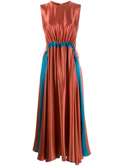 Roksanda Keeva Gathered Two-tone Silk-satin Midi Dress In Orange ,blue