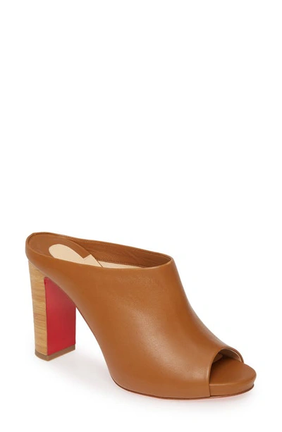 Christian Louboutin Corinthe Peep-toe Leather Red Sole Mules In Caramel