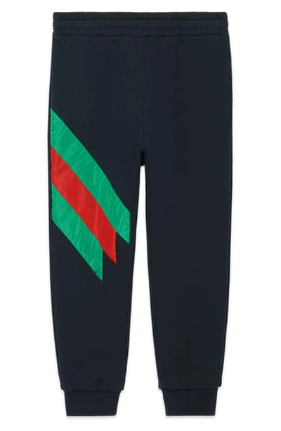 Gucci Kids' Jogging Pants W/ Stripe Trim, Size 4-12 In Urban Blue