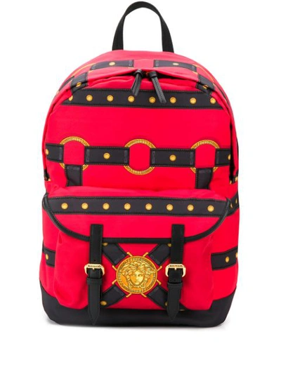 Versace Men's Bondage Nylon/leather Medusa Head Backpack In Red