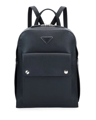 Prada Men's Medium Soft Leather Backpack In Black