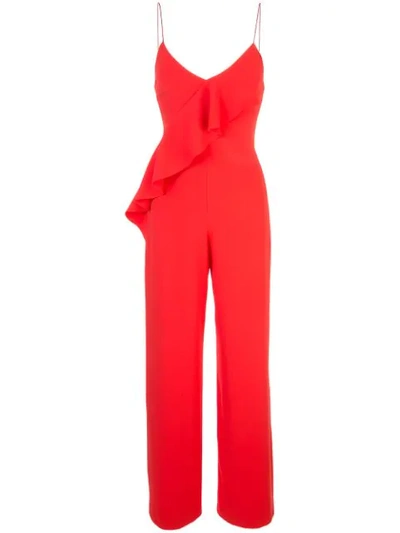 Alice And Olivia Keeva Sleeveless Cross Ruffle Jumpsuit In Red