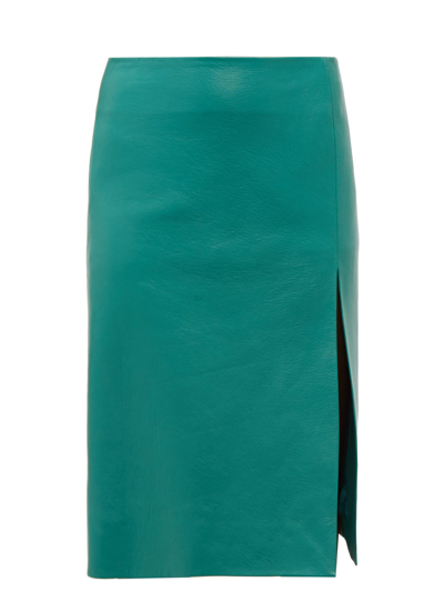 Balenciaga Front-split Leather Midi Skirt In Green