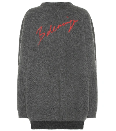 Balenciaga Signature-intarsia Cashmere Sweater In Grey