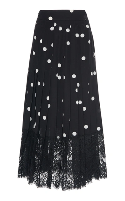 Dolce & Gabbana Lace-trimmed Polka-dot Pleated Silk-blend Skirt In Print