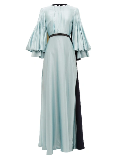 Roksanda Athella Panelled Silk-satin Gown In Light Teal Blue