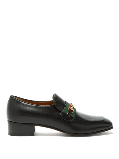Gucci 35mm Aylen Leather Loafers W/ Web Band In Black