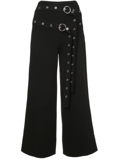 Cinq À Sept Jessi Long Flare Trousers With Double Belt Detail In Black