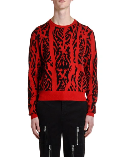 Neil Barrett Men's Ikat Crewneck Sweater In Red/black