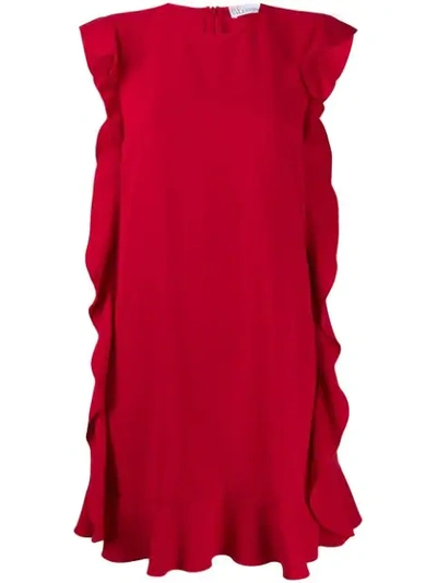 Red Valentino Sleeveless Fluid Crepe Side-ruffle Short Dress In Red