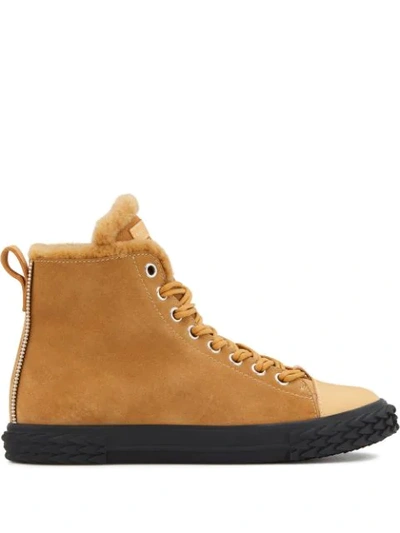Giuseppe Zanotti Men's Blabber Suede High-top Sneakers With Fur Lining In Brown