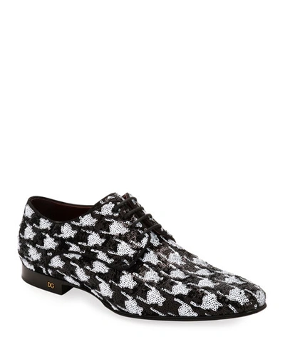 Dolce & Gabbana Men's Two-tone Patterned Sequin Derby Shoes In Multi