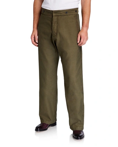 Loewe Men's Military Wide-leg Retro Chino Pants In Green