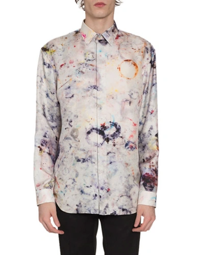 Berluti Men's Marble-print Silk Sport Shirt, Multi
