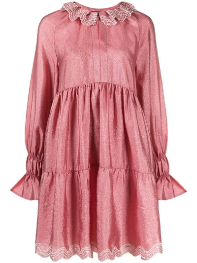 Stine Goya Daki Tiered Long-sleeve Shift Dress In Pink