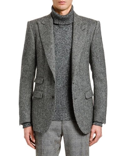 Dolce & Gabbana Men's Herringbone Wool Two-button Jacket In Gray