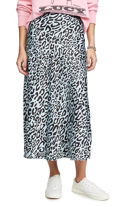 Rebecca Minkoff Davis Animal-print Midi Slip Skirt In Sky Blue Multi
