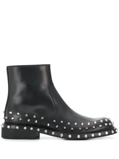 Prada Men's Side-zip Studded Ankle Boots In Black