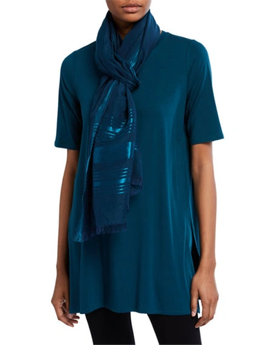 Eileen Fisher Organic Cotton/silk Shimmer Scarf In Blue Spruce