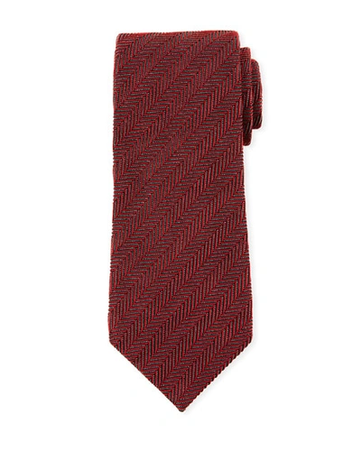 Tom Ford Tonal Stripes 9.5cm Silk/cotton Tie, Red