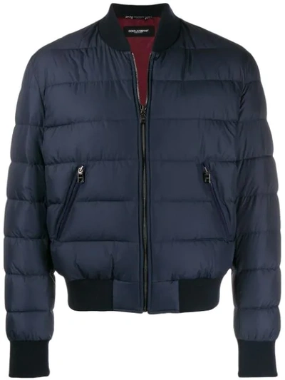 Dolce & Gabbana Down-filled Bomber Jacket In Blu