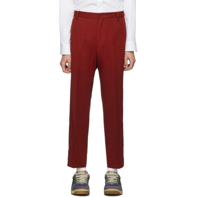 Gucci Straight-leg Logo-stripe Wool Trousers In 6102 Red