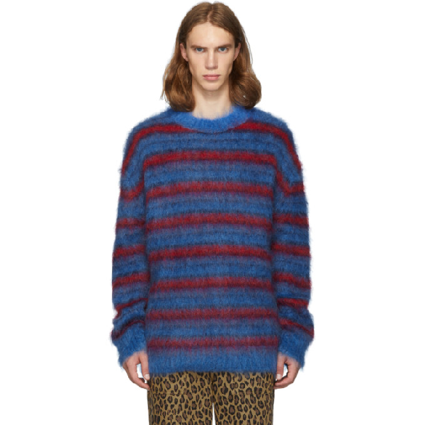Marni Oversized Striped Mohair Blend Sweater In Stb60 Blue | ModeSens