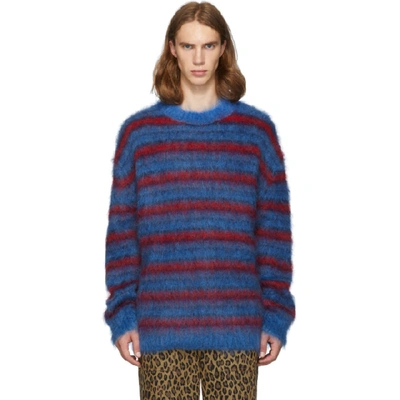 Marni Oversized Striped Mohair Blend Sweater In Blue