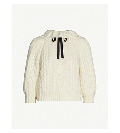 Red Valentino Bow-embellished Cable-knit Wool Jumper In Avorio