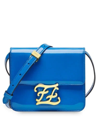 Fendi Women's Karligraphy Patent Leather Crossbody Bag In Blue