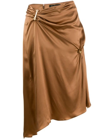 Versace Embellished Asymmetric Silk-charmeuse Skirt In Brown