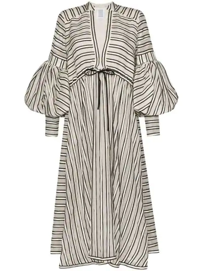 Rosie Assoulin Lantern Grosgrain-trimmed Wool And Silk-blend Organza Midi Dress In Neutrals