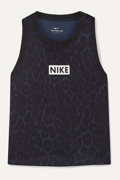 Nike Cropped Leopard-print Dri-fit Tank In Midnight Blue