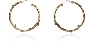 Bernard Delettrez Earrings Bronze Thorny Branch Hoop Earrings In Doré