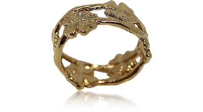 Bernard Delettrez Designer Rings Bronze Band Ring W/ Four-leaf Clovers In Doré