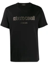 Roberto Cavalli Irregular Logo Print T-shirt In Black