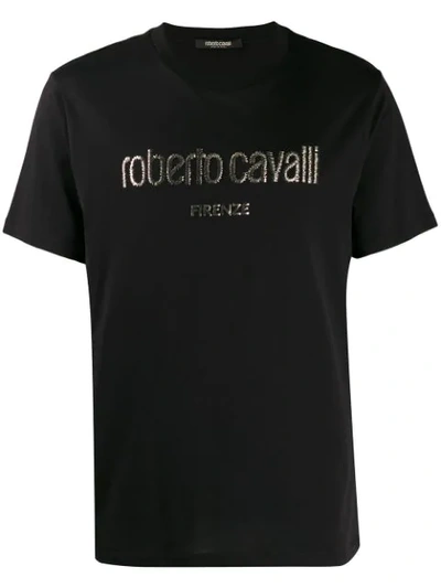 Roberto Cavalli Irregular Logo Print T-shirt In Black