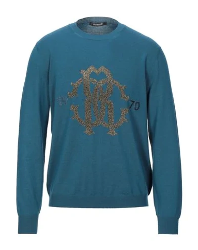 Roberto Cavalli 1970' Monogram Sweater In Blue