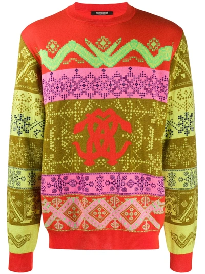 Roberto Cavalli Fair Isle Intarsia Sweater In Orange