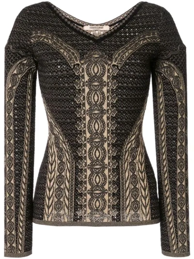 Roberto Cavalli Henna Tattoo Jacquard Sweater In Black