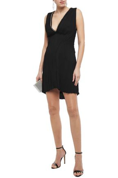 Roberto Cavalli Crystal-embellished Plissé Crepe Mini Dress In Black