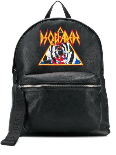 Dsquared2 Printed Logo Backpack In Black