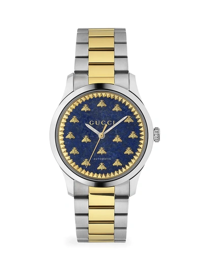 Gucci Men's G-timeless Automatic Stainless Steel & 18k Yellow Gold Pvd Blue Lapiz Bracelet Watch