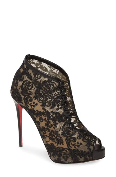 Christian Louboutin Top Top Lace Peep Toe Bootie In Black Lace