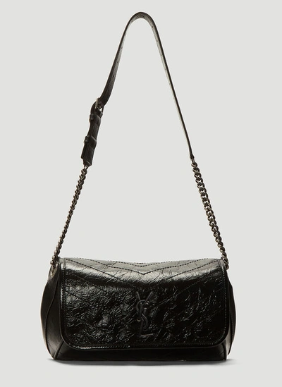 Saint Laurent Niki Croc Embossed Leather Shoulder Bag In Black