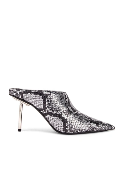 Balenciaga Snake Embossed Pointed Toe Mule In Silver