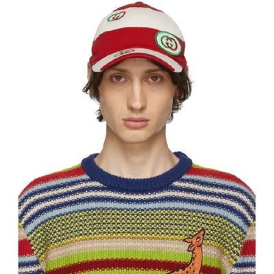 Gucci Striped Logo Baseball Cap In Red And White In 9574 Sandrd