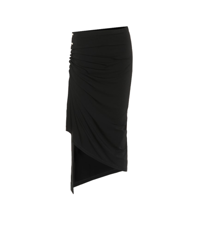Paco Rabanne Asymmetric Ruched Jersey Midi Skirt In Black