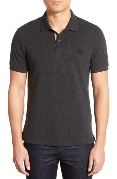 Burberry Short-sleeve Oxford Polo Shirt, Dark Charcoal Melange In Dark Charcoal Grey